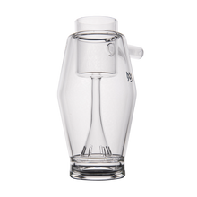 The MJ Arsenal Proxy Bubbler is a clear borosilicate glass percolator attachment featuring a cylindrical chamber, internal downstem, and side spout—an ideal dabbing accessory shown on a white background.
