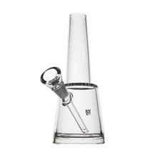 The MJ Arsenal Summit Bong, made of clear borosilicate glass with a conical mouthpiece and angled bowl, is shown upright against a plain white background.