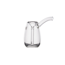 The MJ Arsenal Bulb Bubbler is a clear borosilicate glass vessel with a rounded body and a short, slightly angled spout, set against a plain white background.