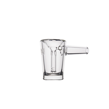 The MJ Arsenal Basin Bubbler, made from clear borosilicate glass and featuring a horizontal handle, is shown with measurement markings against a plain white background.
