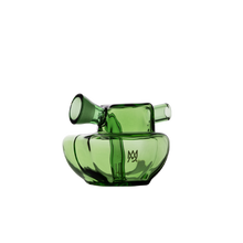 The MJ Arsenal Commander Blunt Bubbler, made from transparent green borosilicate glass with a sleek curved design and a small engraved logo, is displayed on a white background.