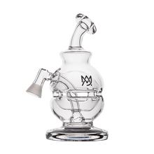 The MJ Arsenal Royale Vape Edition is a clear glass water pipe with a rounded base, curved neck, attached bowl, and black Royale Vape Edition logo on the main chamber, set against a plain white background.