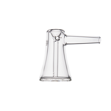 A transparent borosilicate glass MJ Arsenal Vulkan Bubbler with a straight, horizontal spout and wide flared base, displayed on a plain white background—ideal as a portable bubbler for your sessions.