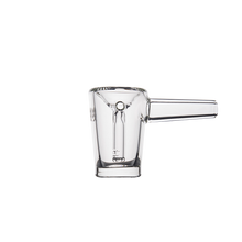 The MJ Arsenal Basin Bubbler, a clear glass piece with a long handle and spout, is shown from the side on a white background. Measurement markings are visible for precise use.