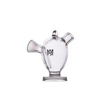 The MJ Arsenal The Martian® Original Blunt Bubbler™ is a clear glass bubbler with a round body, angled mouthpiece, and black MW logo, providing smooth filtration and upright stability on flat surfaces.
