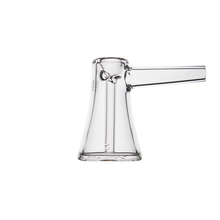The MJ Arsenal Vulkan Bubbler, made of clear borosilicate glass with a wide, flared base and a straight handle, is displayed against a plain white background.