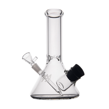The MJ Arsenal Cache Bong is a clear borosilicate glass bong featuring a beaker-shaped base, vertical neck, and angled bowl attachment, displayed against a plain white background.