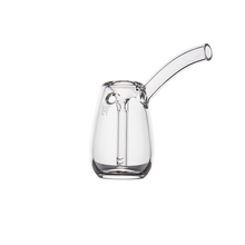 The MJ Arsenal Bulb Bubbler, made from clear borosilicate glass, features a curved, extended spout and handle. It's displayed against a plain white background.