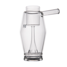The MJ Arsenal Proxy Bubbler is a clear borosilicate glass piece with a modern design, integrated stirring rod, cylindrical top handle, and a subtle etched logo on the side.