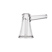 The MJ Arsenal Vulkan Bubbler is a clear borosilicate glass bubbler featuring a conical base and horizontal cylindrical spout, shown on a white background—ideal as a portable bubbler or Vulkan Mini Bubbler.