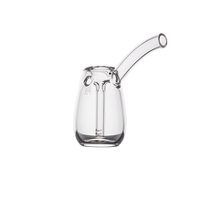 The MJ Arsenal Bulb Bubbler features clear borosilicate glass, a rounded base, and a long, curved spout extending from the side. It is displayed on a plain white background.