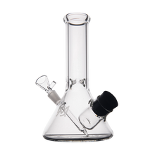 The MJ Arsenal Cache Bong, made of clear borosilicate glass in a classic beaker style with a removable bowl and downstem, wide base, and straight neck, is shown against a plain white background.