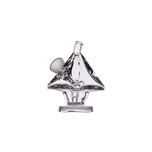 The MJ Arsenal King Bubbler is a clear borosilicate glass pyramid-shaped water pipe with a short neck and base, designed for smooth water filtration, shown against a plain white background.