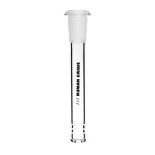The Human Grade Downstems are clear glass tubes with a stopper, resembling 14mm water pipe downstems. "HUMAN GRADE" is printed vertically in black along the side of each tube.