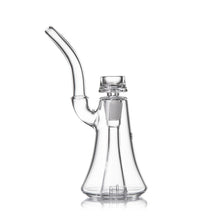 The MJ Arsenal Lumina Bubbler is a clear borosilicate glass water pipe with a curved neck, wide base, and removable 14mm Flower Bowl, shown on a white background.