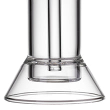 Close-up of the clear glass base of the MJ Arsenal Cove Glass Bubbler, showcasing its durable construction with cylindrical and conical shapes.