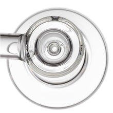 Overhead view of the MJ Arsenal Cove Glass Bubbler on a white surface, highlighting the concentric circles created by its rim, handle, and base in this sturdy glass piece.