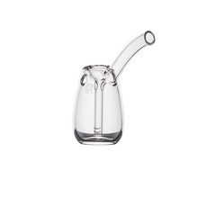 The MJ Arsenal Bulb Bubbler features a clear borosilicate glass body, a curved angled mouthpiece, and a cylindrical design, shown against a plain white background.