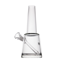 The MJ Arsenal Summit Bong is a clear borosilicate glass bong with a wide base, angled downstem, and bowl attachment for superior water filtration, shown on a plain white background.