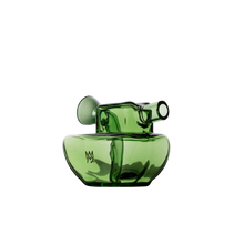 The MJ Arsenal Commander Blunt Bubbler is a modern green borosilicate glass water pipe featuring a wide rounded base and two angled cylindrical necks, shown against a plain white background.