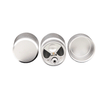 Three silver cylindrical objects are shown from above. The left and right have closed lids, while the center—an MJ Arsenal Capsule Grinder Dugout—stands open to reveal its internal mechanical parts.