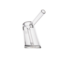 The MJ Arsenal Fulcrum Bubbler, made from borosilicate glass with a cylindrical base and upward-angled mouthpiece, is showcased on a plain white background.