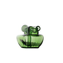 The MJ Arsenal Commander Blunt Bubbler is a modern, translucent green borosilicate glass piece with an abstract geometric design, featuring multiple rounded and cylindrical openings, displayed against a plain white background.