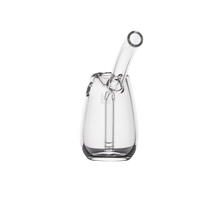 The MJ Arsenal Bulb Bubbler, made of clear borosilicate glass with a spout, cylindrical body, and angled neck, is photographed on a white background—ideal as a portable bubbler for daily use.