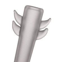 The MJ Arsenal Cupid's Bow(l) Valentine's Day Glass Pipe features frosted borosilicate glass and three curved, horn-like protrusions per side near the top, making this limited edition pipe a standout against a white background.