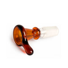 The Gear Premium 14mm Thumper Cone Bowl Slide features a borosilicate glass design with an amber handle and frosted 14mm connector, shown against a white background.