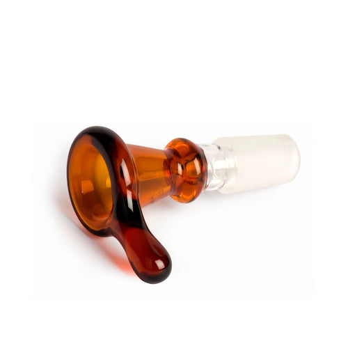 The Gear Premium 14mm Thumper Cone Bowl Slide features a borosilicate glass design with an amber handle and frosted 14mm connector, shown against a white background.