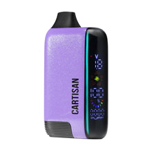 The Cartisan Veil Bar Pro EVO 510 Thread Battery Vape is a compact, purple device with a digital screen for battery, wattage, and puff count. It features variable voltage, a black mouthpiece, textured grip, and fits most 510 tanks.