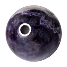 The Astral Project Globe Pipe is a polished, dark purple crystal sphere with white and black patterns and a round metal screen inset—an elegant gemstone pipe perfect for stylish smoking sessions.