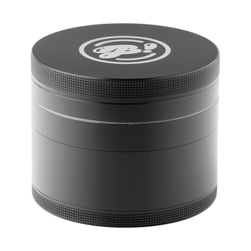 The BIGFUN! XL Grinder is a black, cylindrical aluminum grinder with a textured grip, diamond-shaped teeth, and a white logo on the lid, shown against a white background.