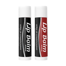 Two Smyle Labs lip balms with white caps, one black-labeled and one red, both labeled "Lip Balm Ultra Lip Conditioning Max Protection." Ideal to pair with your Penjamin Lip Balm Vaporizer 510 Battery.