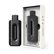 A black Lookah Zero 510 Thread Vaporizer with variable voltage is shown beside its white retail packaging featuring a clear window that displays the device and branding. Ideal for use with 510 tanks.