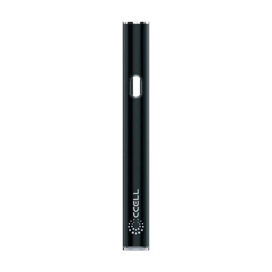 The CCELL M4B Pro 510 Thread Battery Vaporizer is a slim, black vape pen with a small window near the top and white branding at the bottom, shown vertically against a plain white background.