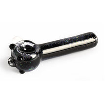 The Red Eye Glass 4.5" Sparkle Liquid Glass Pipe features a glossy, sparkly finish and a rounded bowl, making it perfect for smoking.
