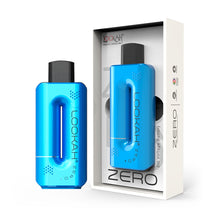 A metallic blue Lookah Zero 510 Thread Vaporizer is displayed beside its packaging, which features a transparent window, branding, and notes compatibility with 510 tanks and variable voltage settings.
