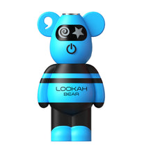 The Lookah Bear 510 Thread Battery is a blue bear-shaped device with black accents, featuring a power button on its chest and "LOOKAH BEAR" printed on the torso. It offers variable voltage, a built-in 500mAh battery, and is compatible with 510 tanks.