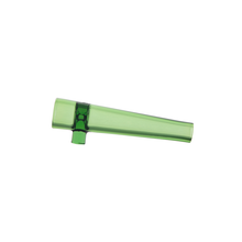 The MJ Arsenal Chillum is a translucent green glass smoking accessory with a cylindrical shape and a small round protrusion near one end, shown on a white background.