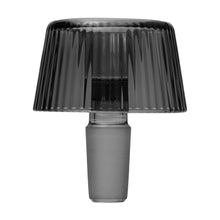 The NWTN Home Deco Bowl 14mm features a modern black ribbed borosilicate glass lampshade on a frosted, bottle-stopper-shaped glass base, shown against a plain white background.