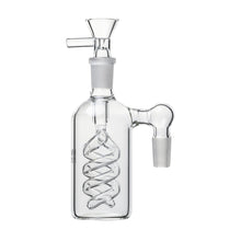 The 14mm The Spiral Perc Ash Catcher (45° or 90°) features durable glass, a coiled percolator, and two frosted joints for easy attachment to your 14mm water pipe or bong.