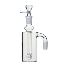 The 14mm DK Barrel Ash Catcher features a clear glass body, straight tube design, removable bowl on top, and an angled joint (45° or 90°) for easy attachment to your 14mm water pipe.