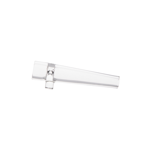 The MJ Arsenal Chillum is a clear glass smoking accessory featuring a rectangular mouthpiece and a slightly tapered, flat body—perfect for portable use.