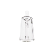 The MJ Arsenal Fulcrum Bubbler is a clear borosilicate glass bubbler with a cylindrical shape, hollow center, and an internal downstem. It stands upright on a white background.