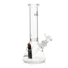 The Gear Premium 12" Sidekick (Beaker) Water Pipe is a clear borosilicate glass piece with a removable bowl and downstem, featuring GEAR branding and black and gold text on the neck and base.