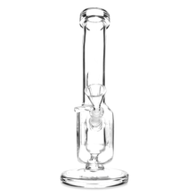 The MJ Arsenal Saturn Water Pipe is a compact piece crafted from durable borosilicate glass, featuring a straight tube, cylindrical base, and front bowl attachment for a smooth smoking experience.