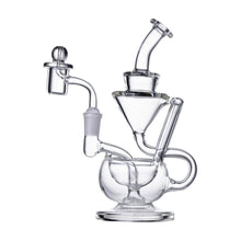 The Human Grade 8" Recycler 1A is a clear borosilicate glass dab rig featuring a double uptake recycler design with multiple chambers and curved tubes, shown against a white background.