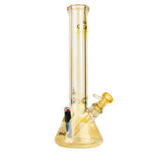 The Gear Premium 15" Sidekick (Beaker) Water Pipe is a translucent yellow borosilicate glass bong with a lighter holder near the base, a long neck, bowl and downstem attachment, and fits 14mm water pipe accessories.